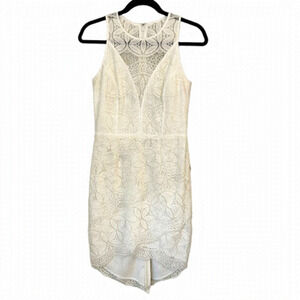 ADELYN Rae White Lace Sleeveless High Low Sheath Dress